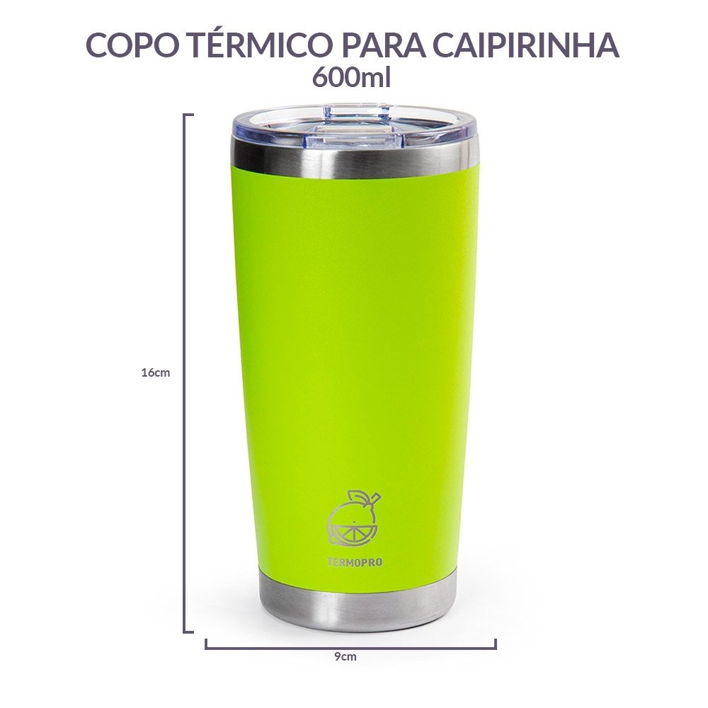 Copo Térmico para Caipirinha com Tampa Verde 600 ml Termopro